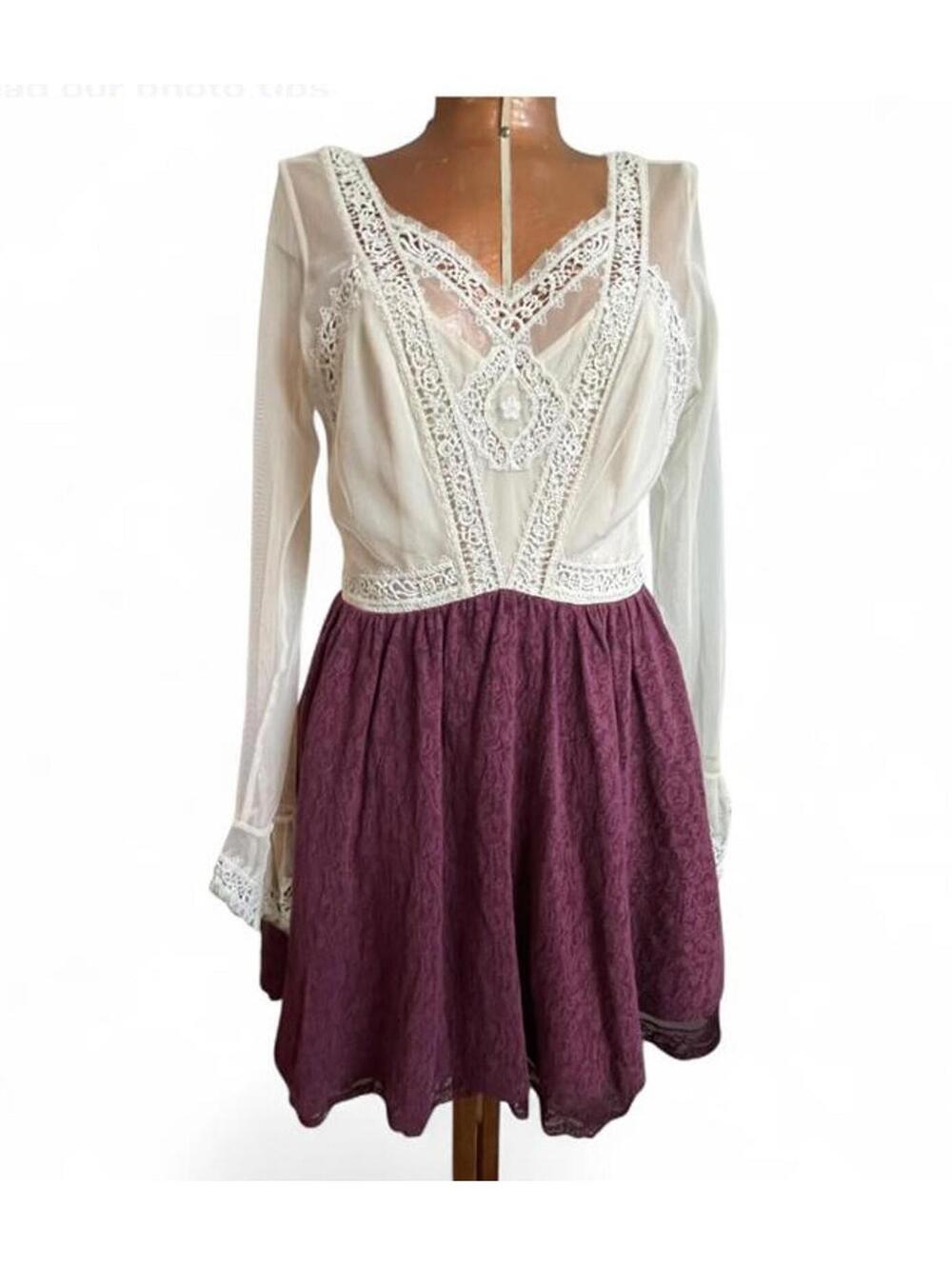 Romantic Free People Whimsigoth Detailed Lace Victorian Style Dress Size 6